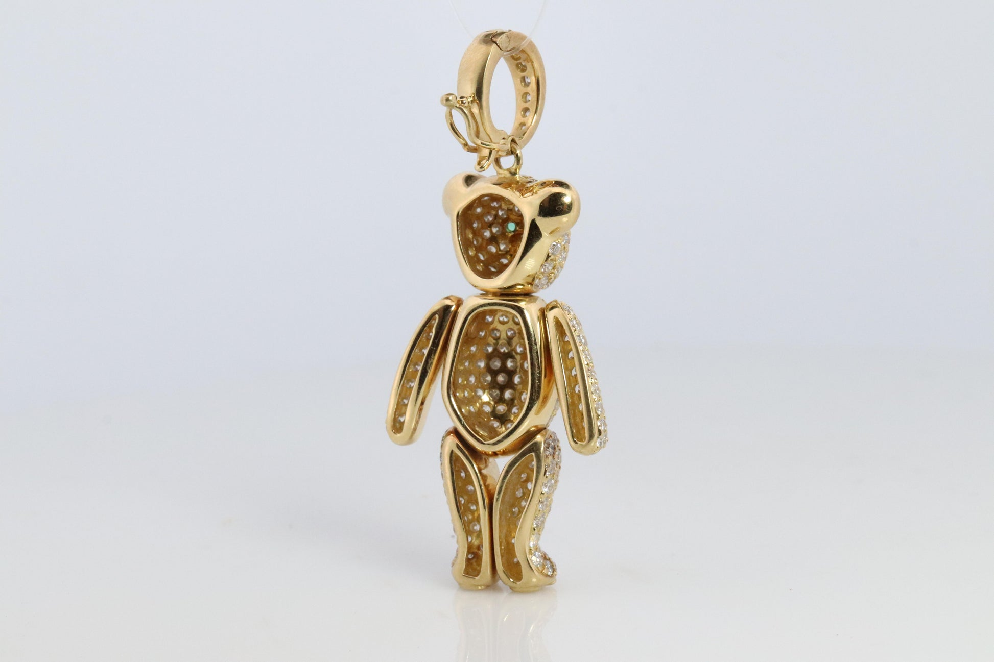 18k Teddy Bear Pendant. 18k YG Diamond Pave 3D Diamond Bear full body necklace