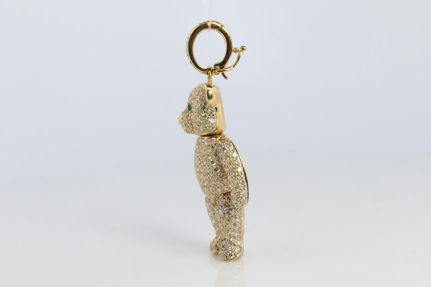 18k Teddy Bear Pendant. 18k YG Diamond Pave 3D Diamond Bear full body necklace