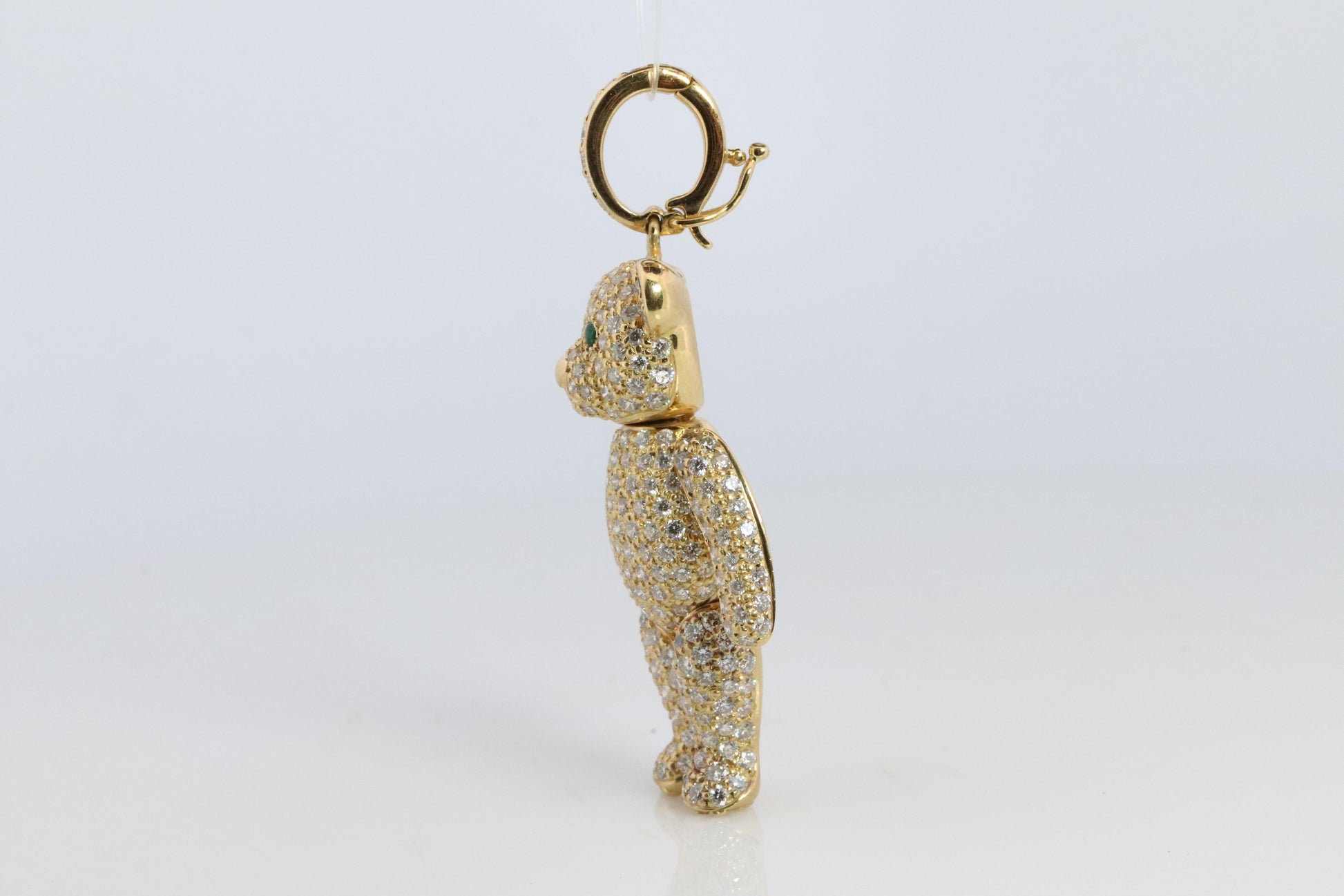 18k Teddy Bear Pendant. 18k YG Diamond Pave 3D Diamond Bear full body necklace