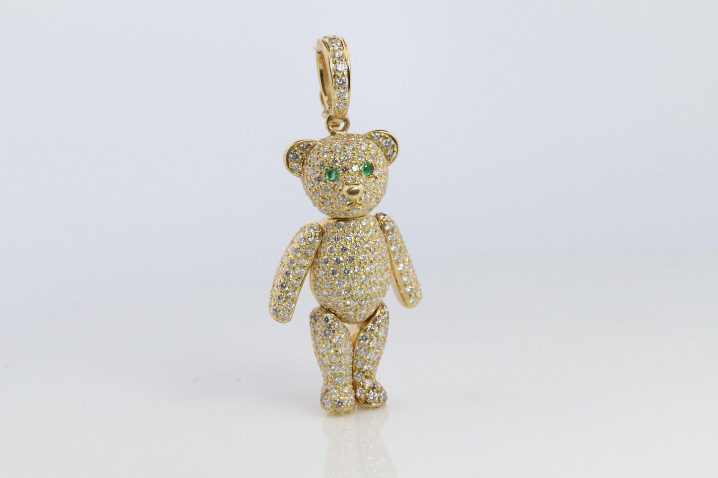 18k Teddy Bear Pendant. 18k YG Diamond Pave 3D Diamond Bear full body necklace