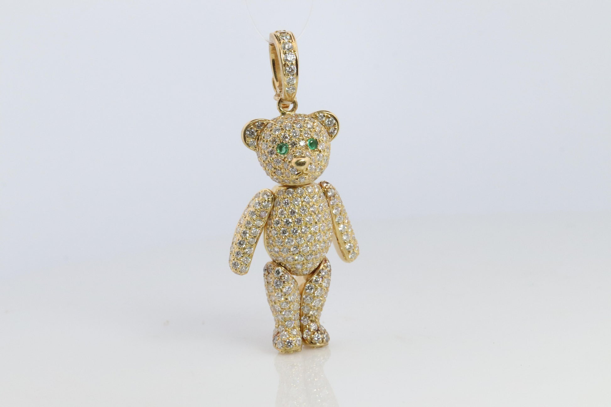 18k Teddy Bear Pendant. 18k YG Diamond Pave 3D Diamond Bear full body necklace