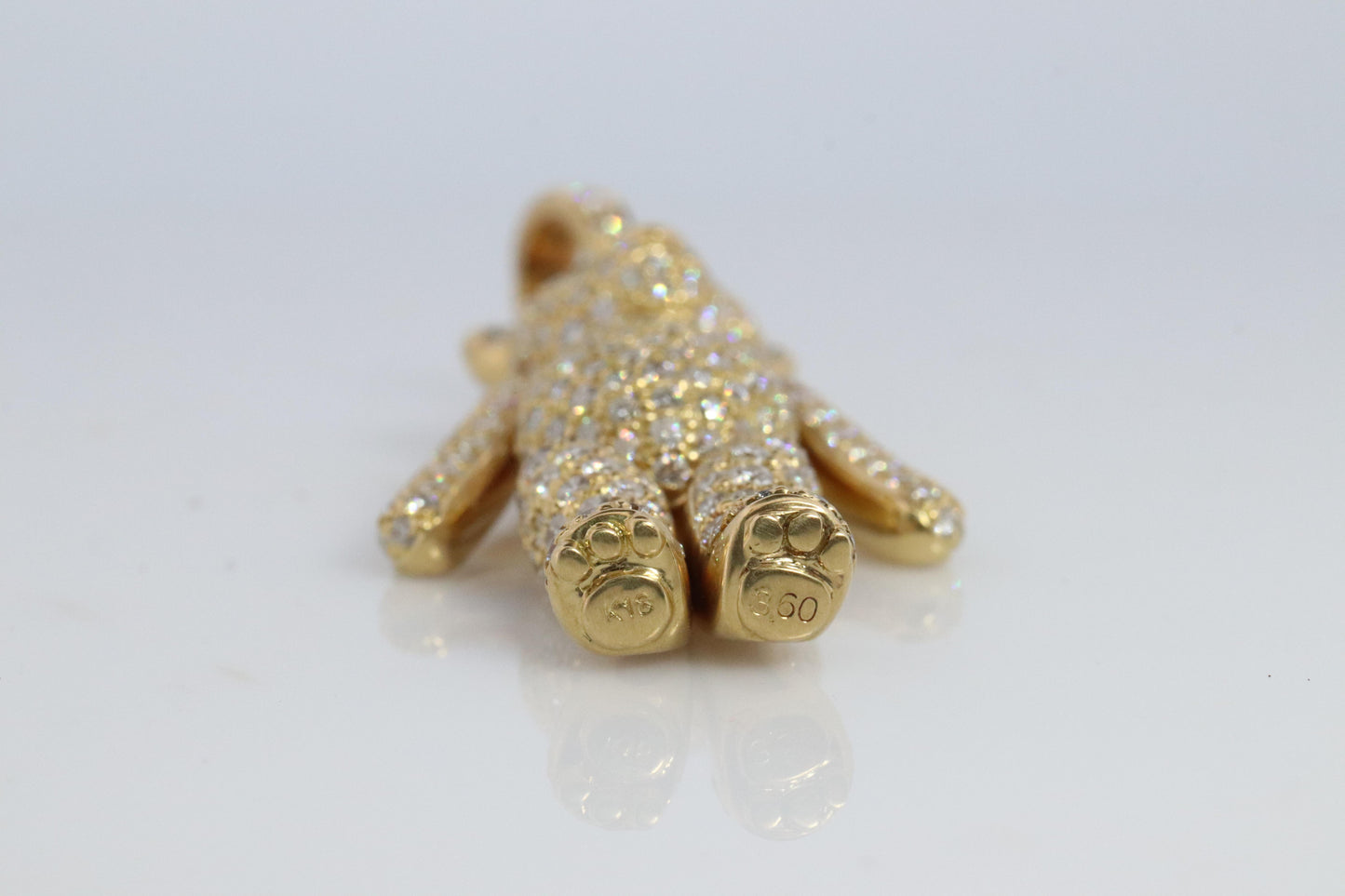 18k Teddy Bear Pendant. 18k YG Diamond Pave 3D Diamond Bear full body necklace