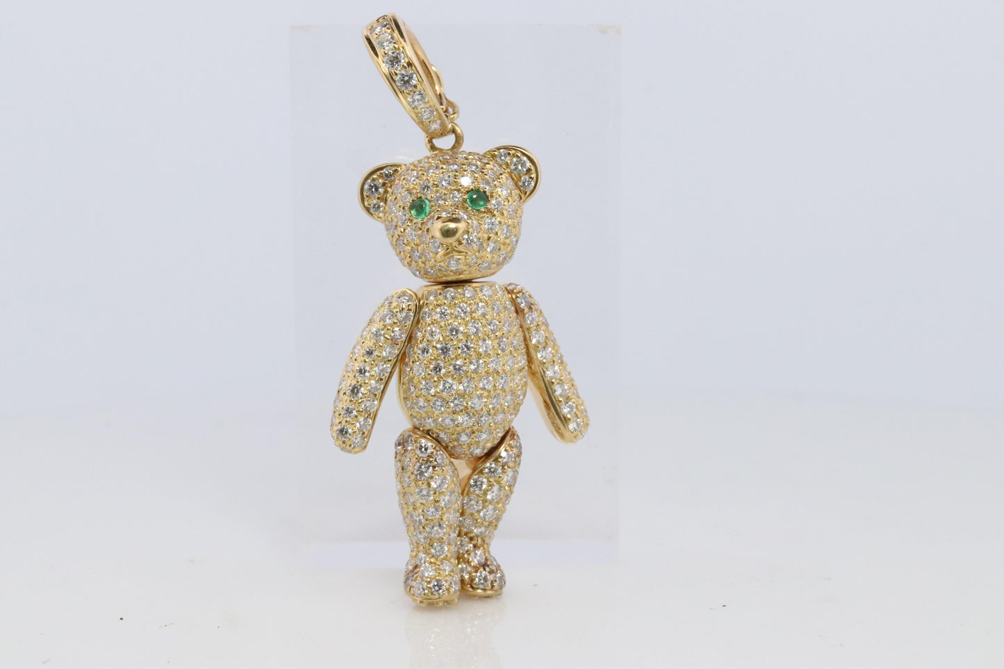 18k Teddy Bear Pendant. 18k YG Diamond Pave 3D Diamond Bear full body necklace