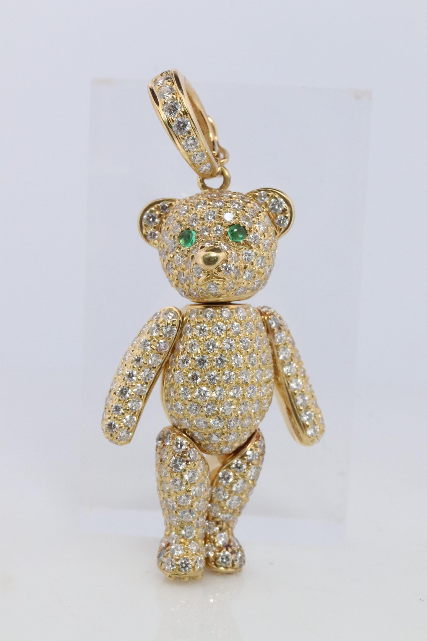 18k Teddy Bear Pendant. 18k YG Diamond Pave 3D Diamond Bear full body necklace
