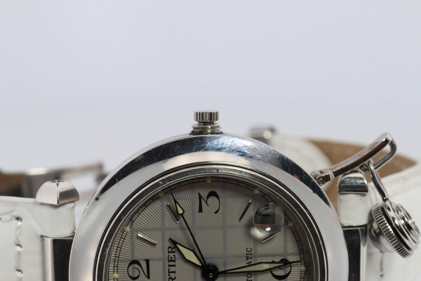 Vintage Cartier PASHA C Automatic 2324. Rare Silver Checkered Dial.
