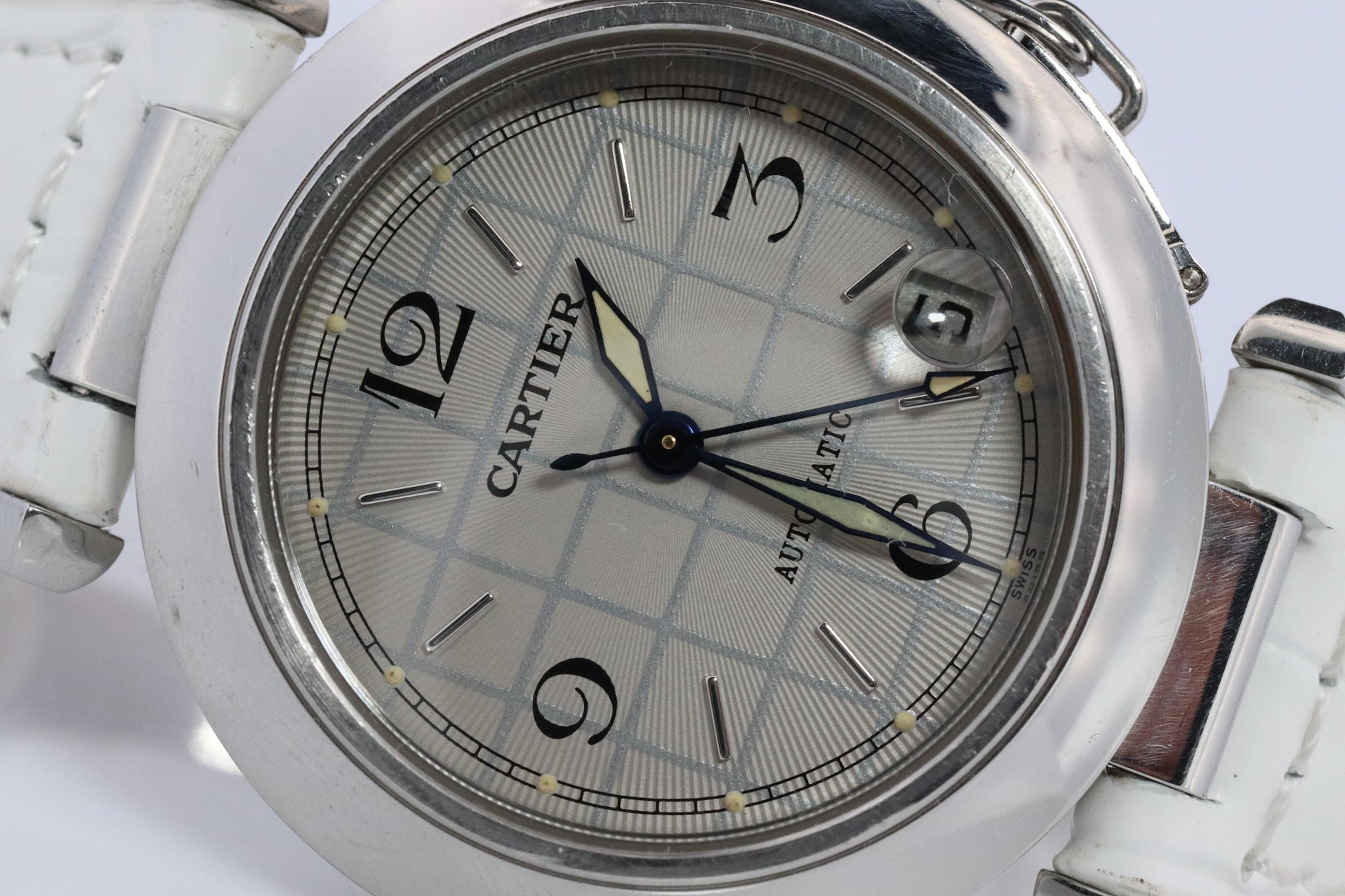 Vintage Cartier PASHA C Automatic 2324. Rare Silver Checkered Dial.
