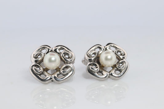 Mikimoto Cufflinks Sterling Silver 925 Genuine Mikimoto Pearl Cufflinks