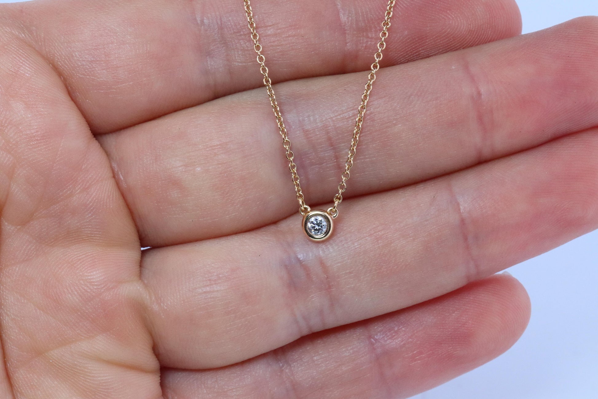 Vintage Tiffany Co Necklace Elsa Peretti Diamond by the Yard 0.10ct Solitaire 1P