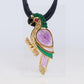 18k Parrot Colorful Pendant, Necklace Brooch. Diamond Ruby Onyx Amethyst Bird