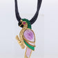18k Parrot Colorful Pendant, Necklace Brooch. Diamond Ruby Onyx Amethyst Bird