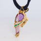 18k Parrot Colorful Pendant, Necklace Brooch. Diamond Ruby Onyx Amethyst Bird