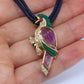 18k Parrot Colorful Pendant, Necklace Brooch. Diamond Ruby Onyx Amethyst Bird