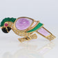 18k Parrot Colorful Pendant, Necklace Brooch. Diamond Ruby Onyx Amethyst Bird