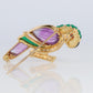 18k Parrot Colorful Pendant, Necklace Brooch. Diamond Ruby Onyx Amethyst Bird