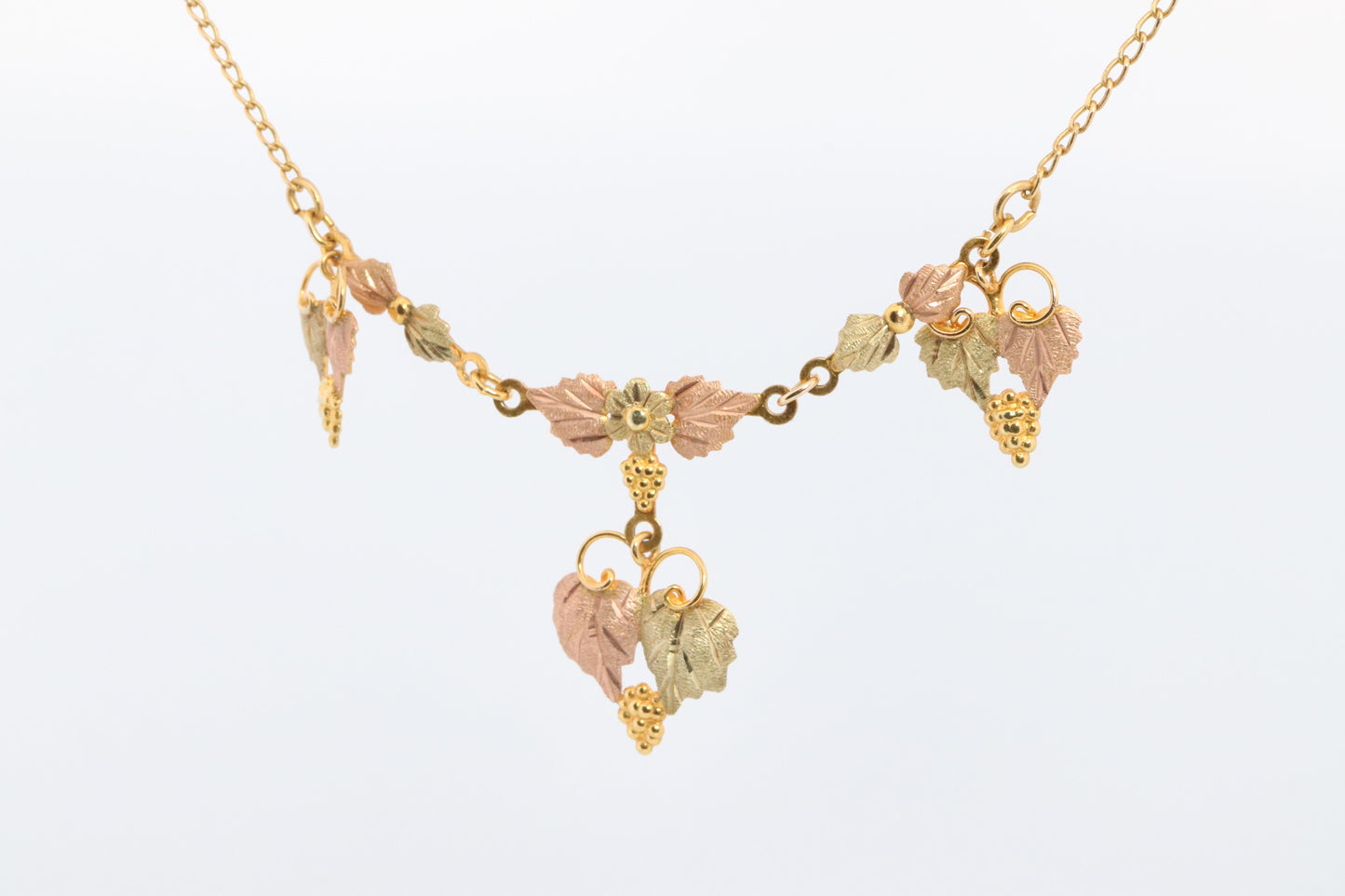 Black Hills Gold Pendant Necklace. 10k 12k Black Hills Station Vine Leaf Cluster