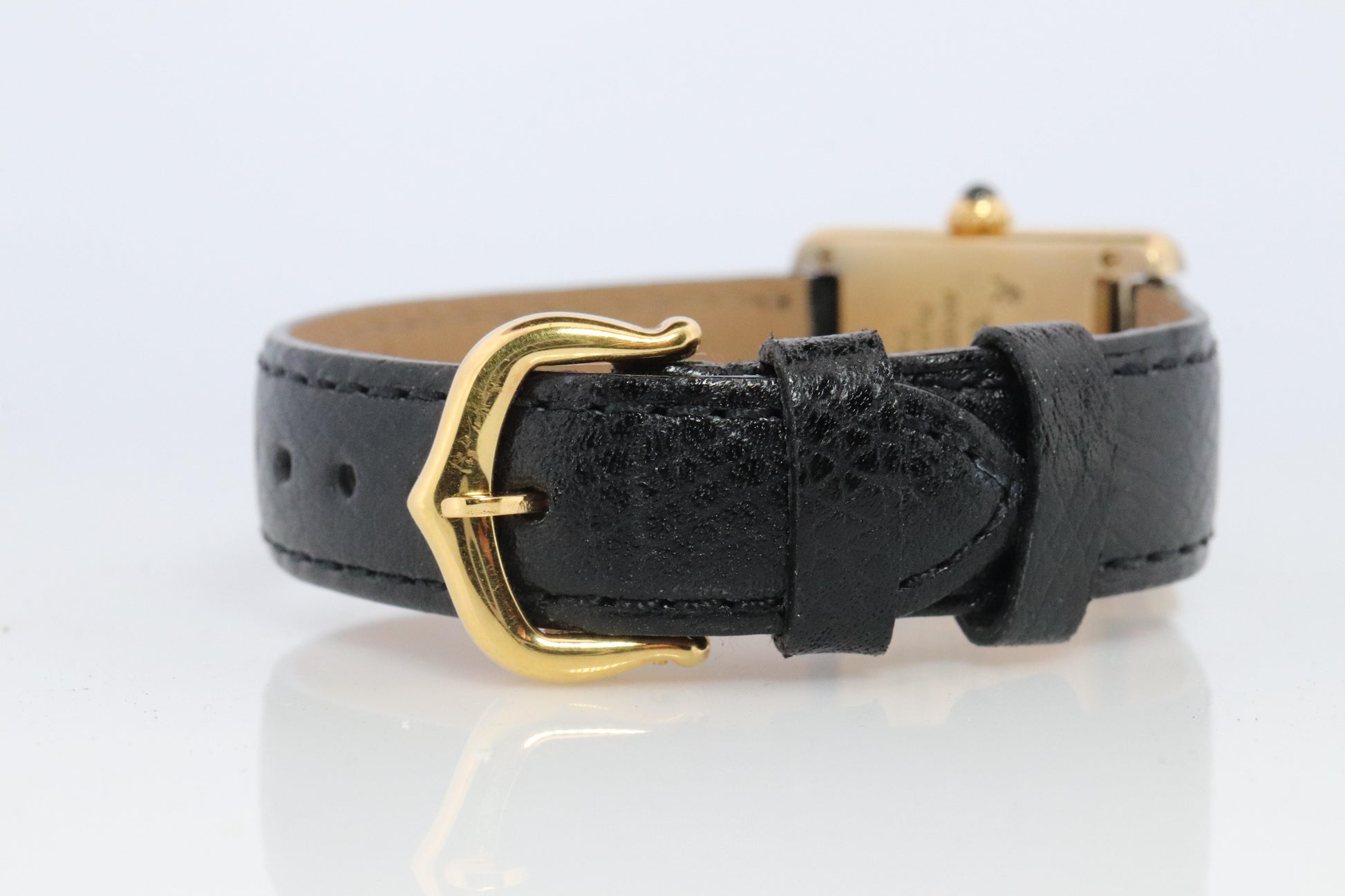 Vintage Must de Cartier Tank Black Dial Watch Vermeil ARGENT Small Manual Tank
