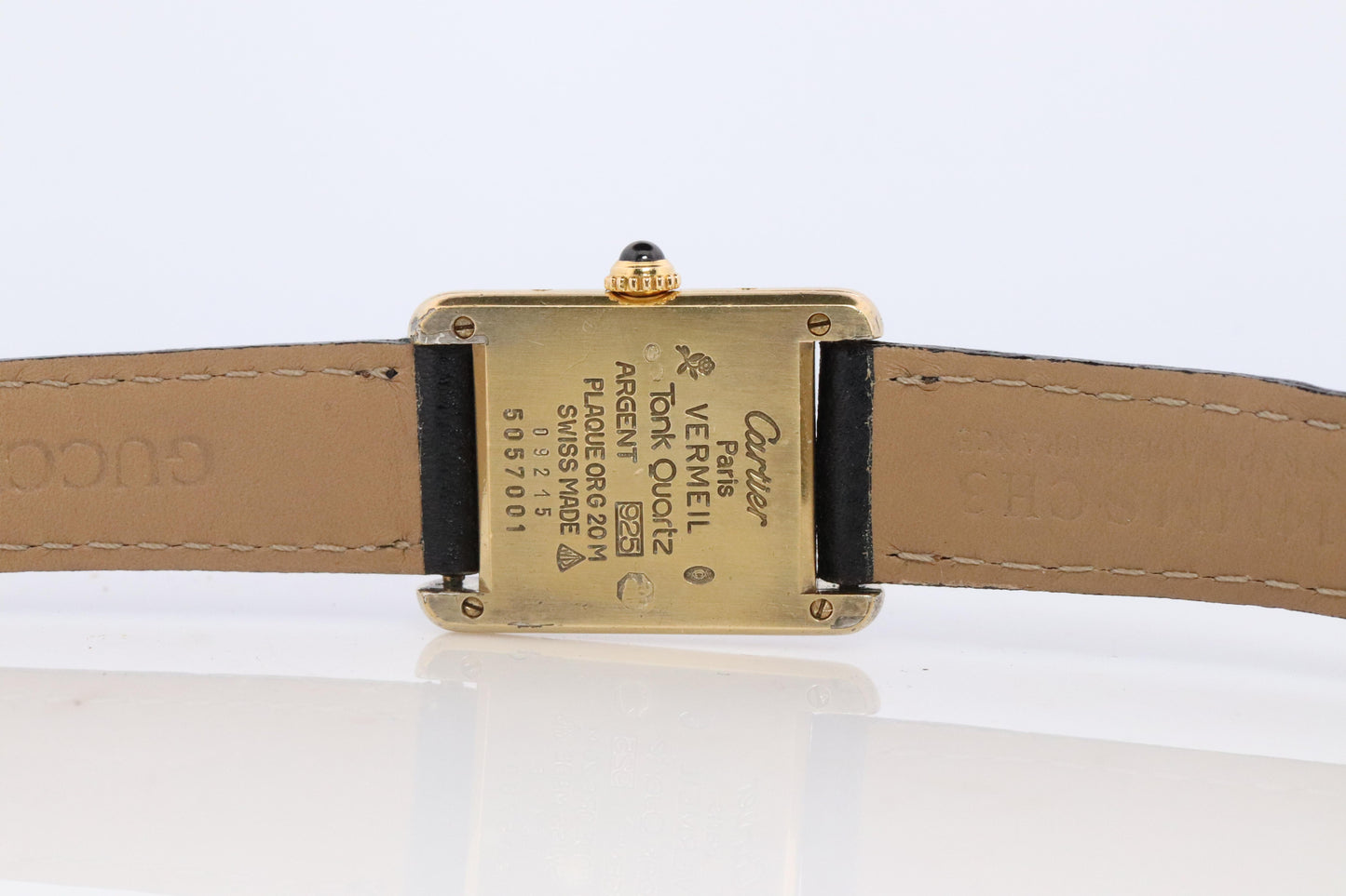 Vintage Must de Cartier Tank Black Dial Watch Vermeil ARGENT Small Manual Tank
