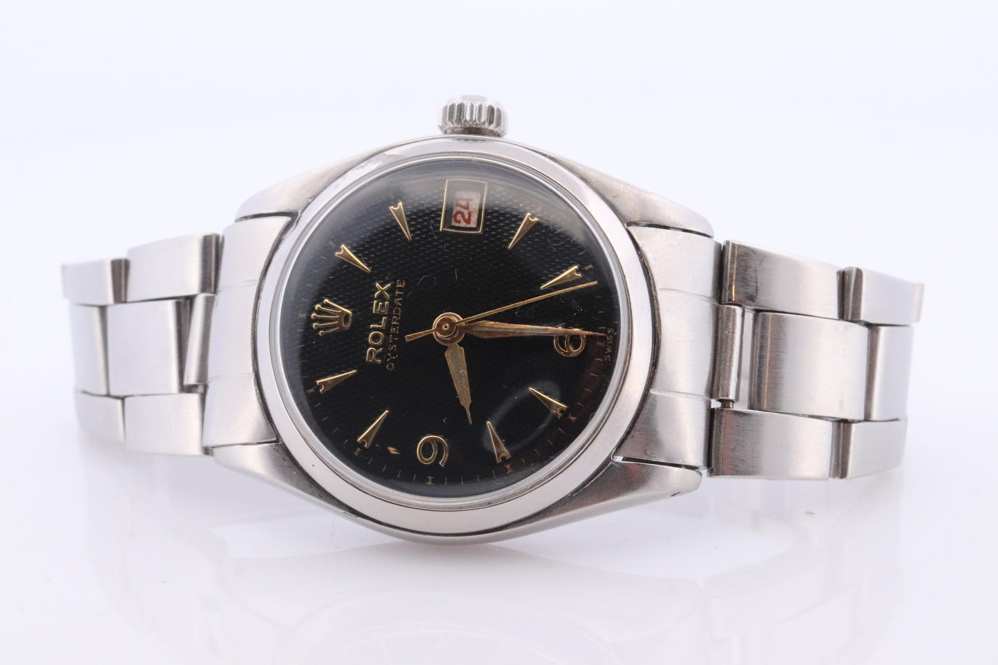 ROLEX Watch. Rolex ref. 6646 Rare Black Waffle Dial 1950s Mens Rolex watch.