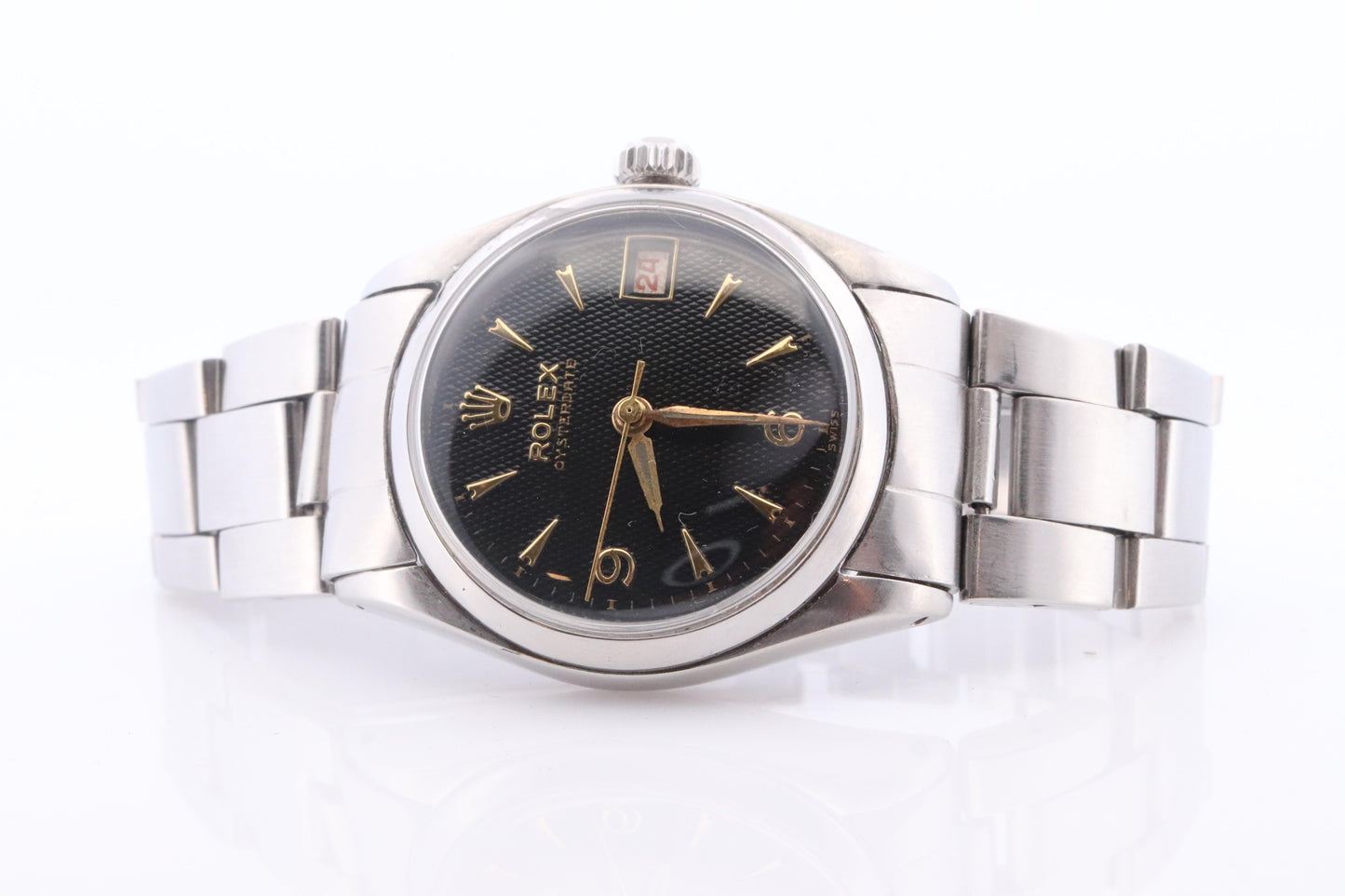 ROLEX Watch. Rolex ref. 6646 Rare Black Waffle Dial 1950s Mens Rolex watch.