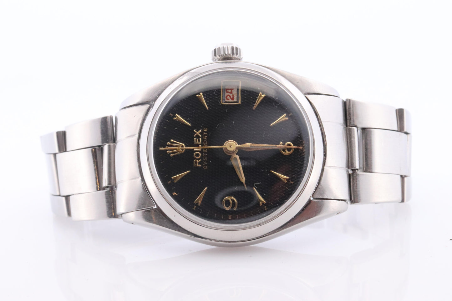 ROLEX Watch. Rolex ref. 6646 Rare Black Waffle Dial 1950s Mens Rolex watch.