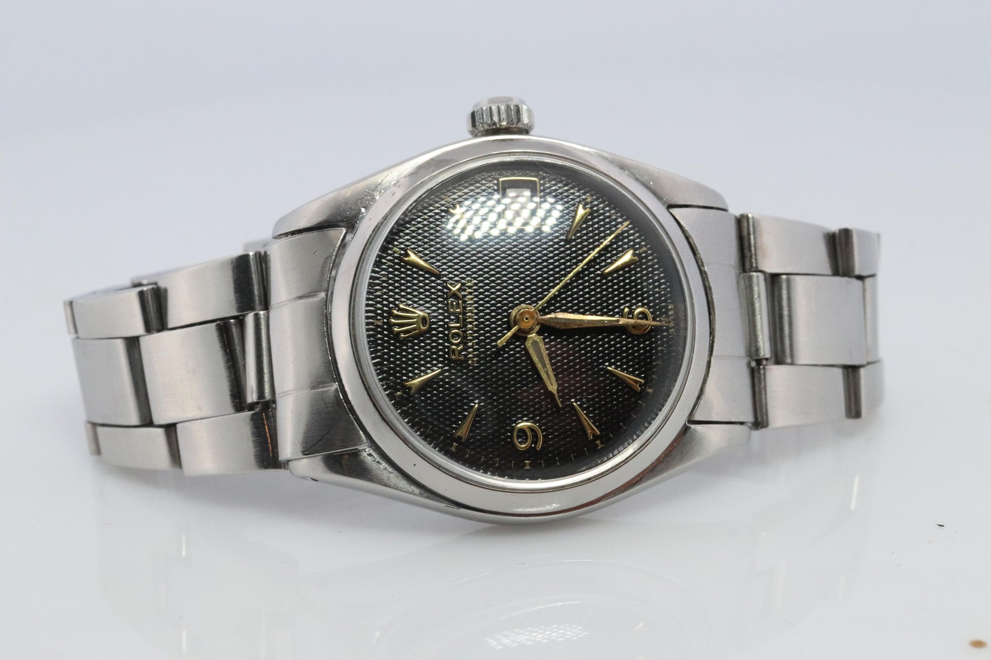 ROLEX Watch. Rolex ref. 6646 Rare Black Waffle Dial 1950s Mens Rolex watch.
