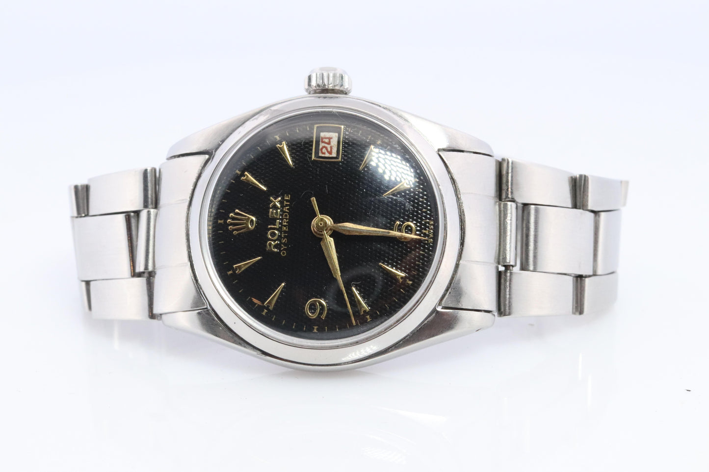 ROLEX Watch. Rolex ref. 6646 Rare Black Waffle Dial 1950s Mens Rolex watch.