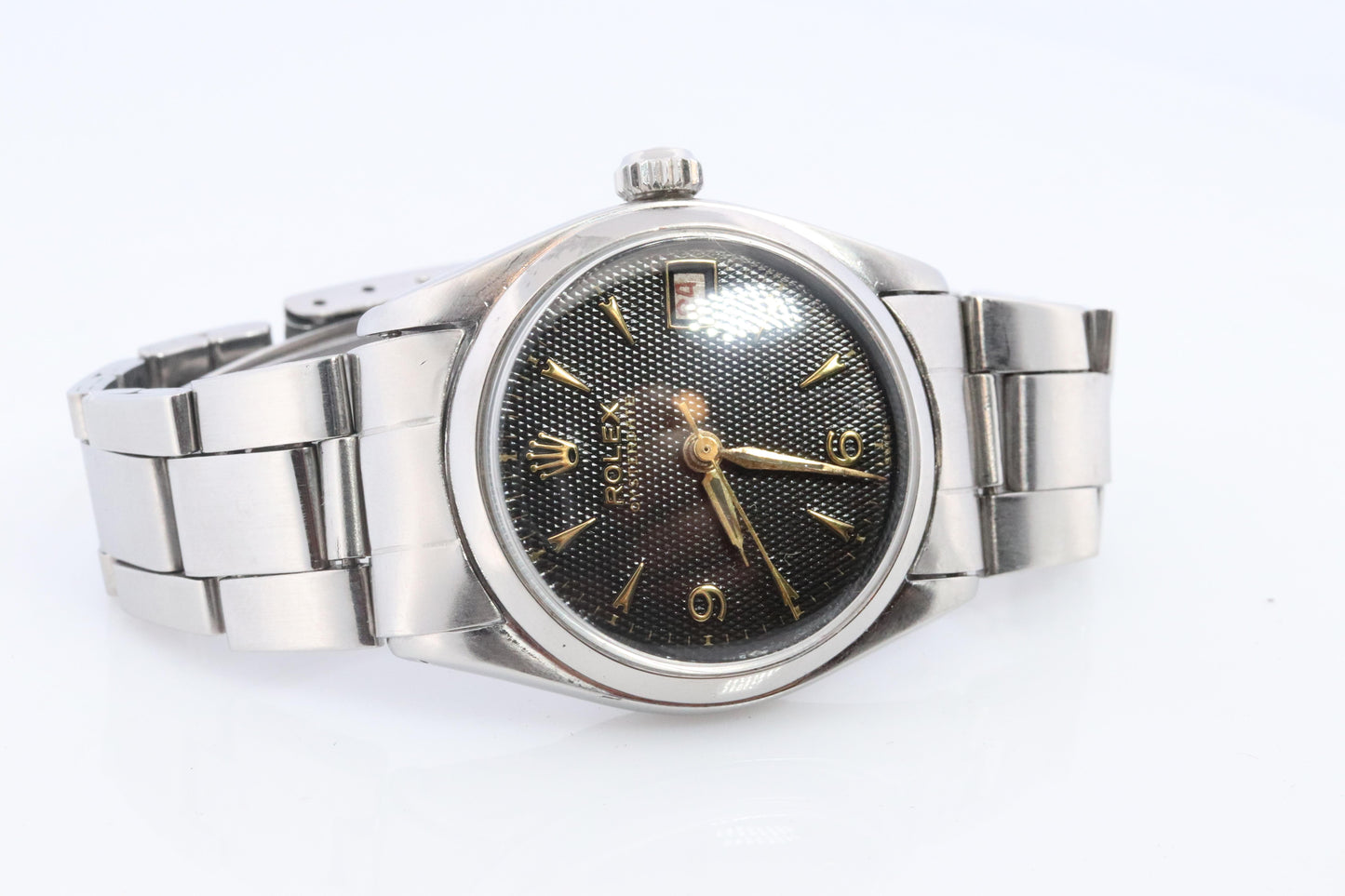ROLEX Watch. Rolex ref. 6646 Rare Black Waffle Dial 1950s Mens Rolex watch.