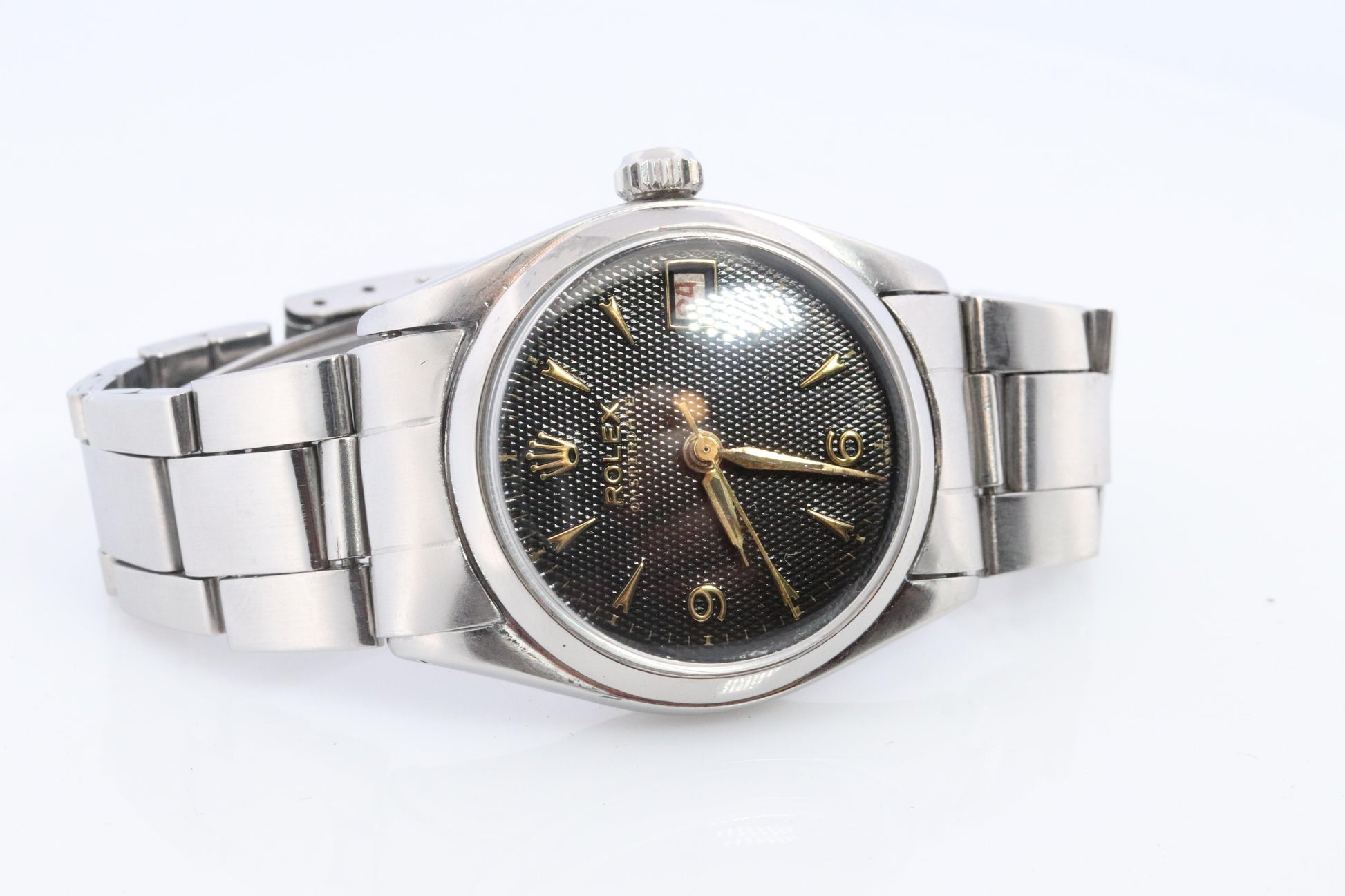 ROLEX Watch. Rolex ref. 6646 Rare Black Waffle Dial 1950s Mens Rolex watch.