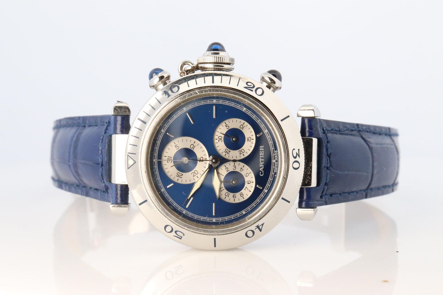 Vintage Cartier PASHA 1352 Chronograph. Rare Blue Dial.