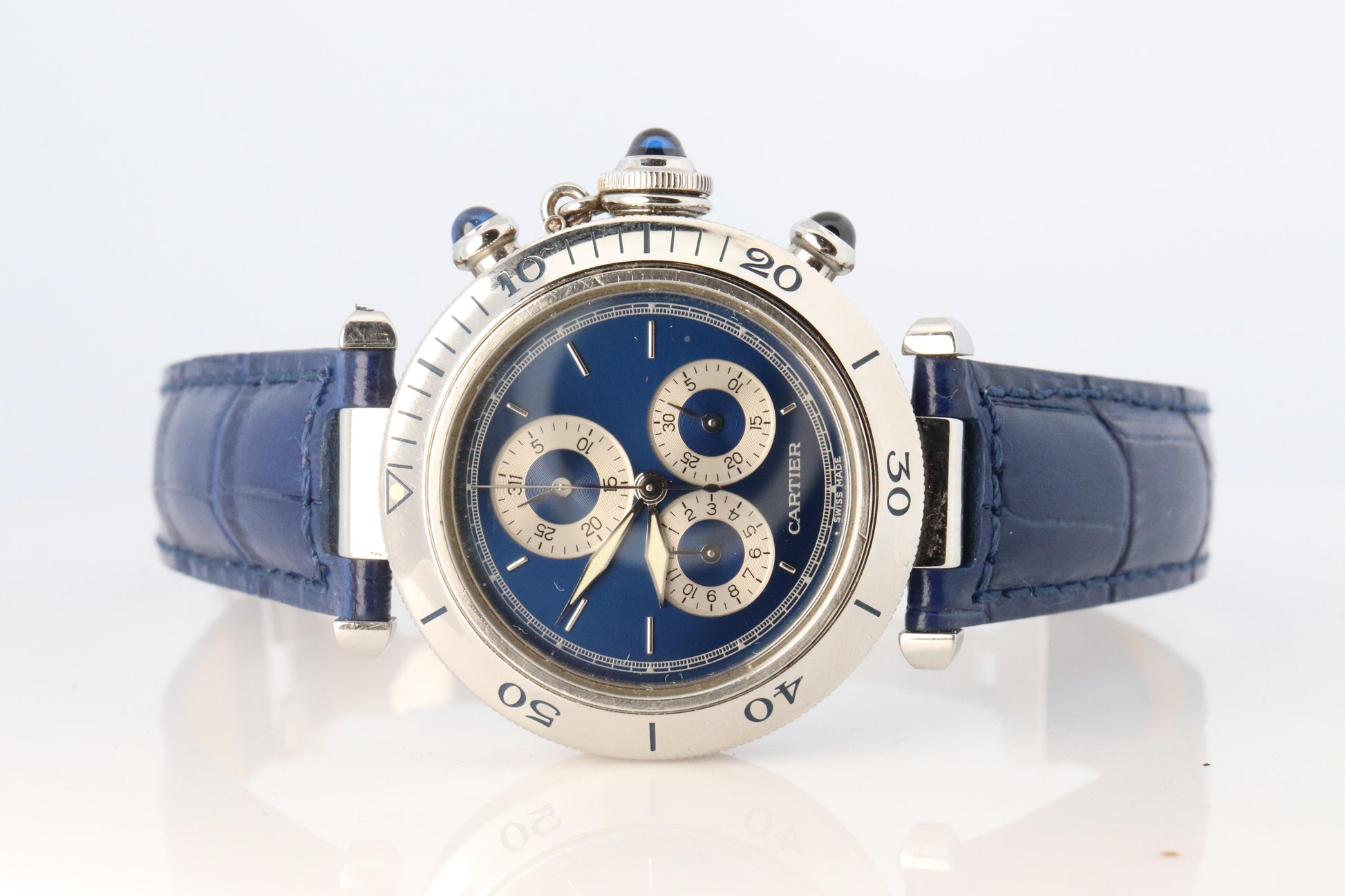 Vintage Cartier PASHA 1352 Chronograph. Rare Blue Dial.
