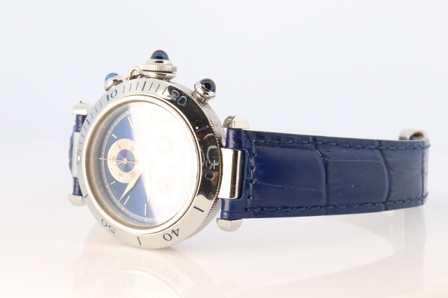 Vintage Cartier PASHA 1352 Chronograph. Rare Blue Dial.