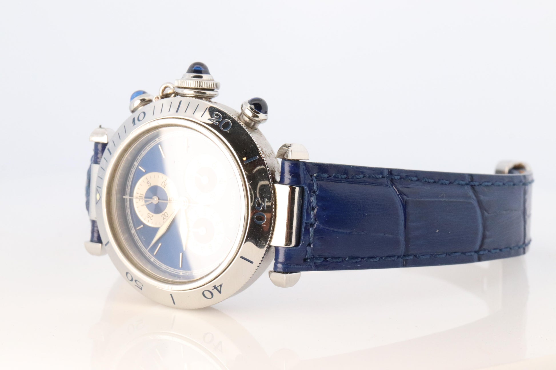 Vintage Cartier PASHA 1352 Chronograph. Rare Blue Dial.