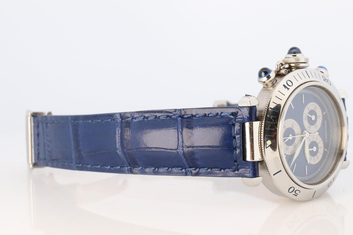 Vintage Cartier PASHA 1352 Chronograph. Rare Blue Dial.