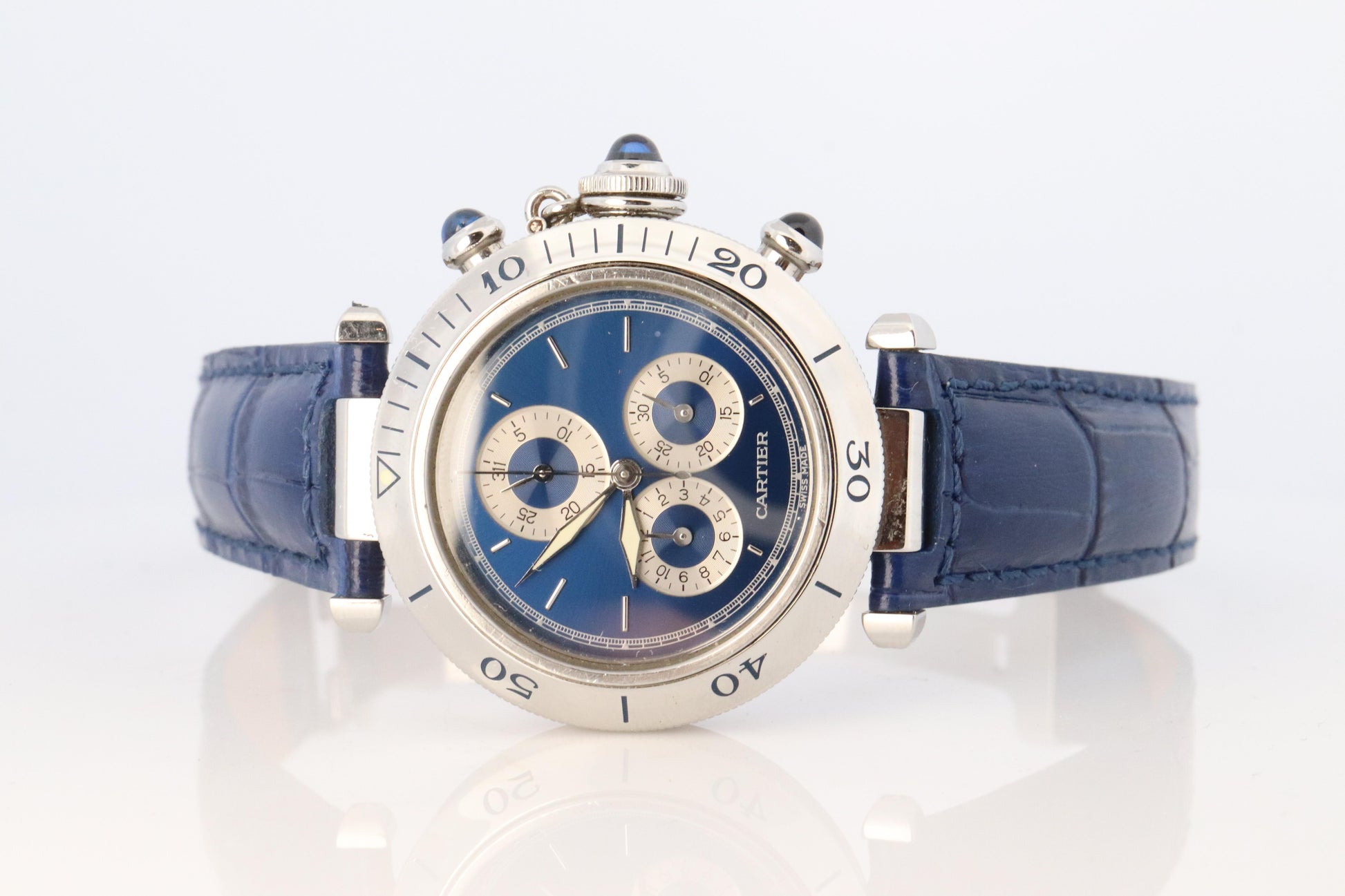 Vintage Cartier PASHA 1352 Chronograph. Rare Blue Dial.