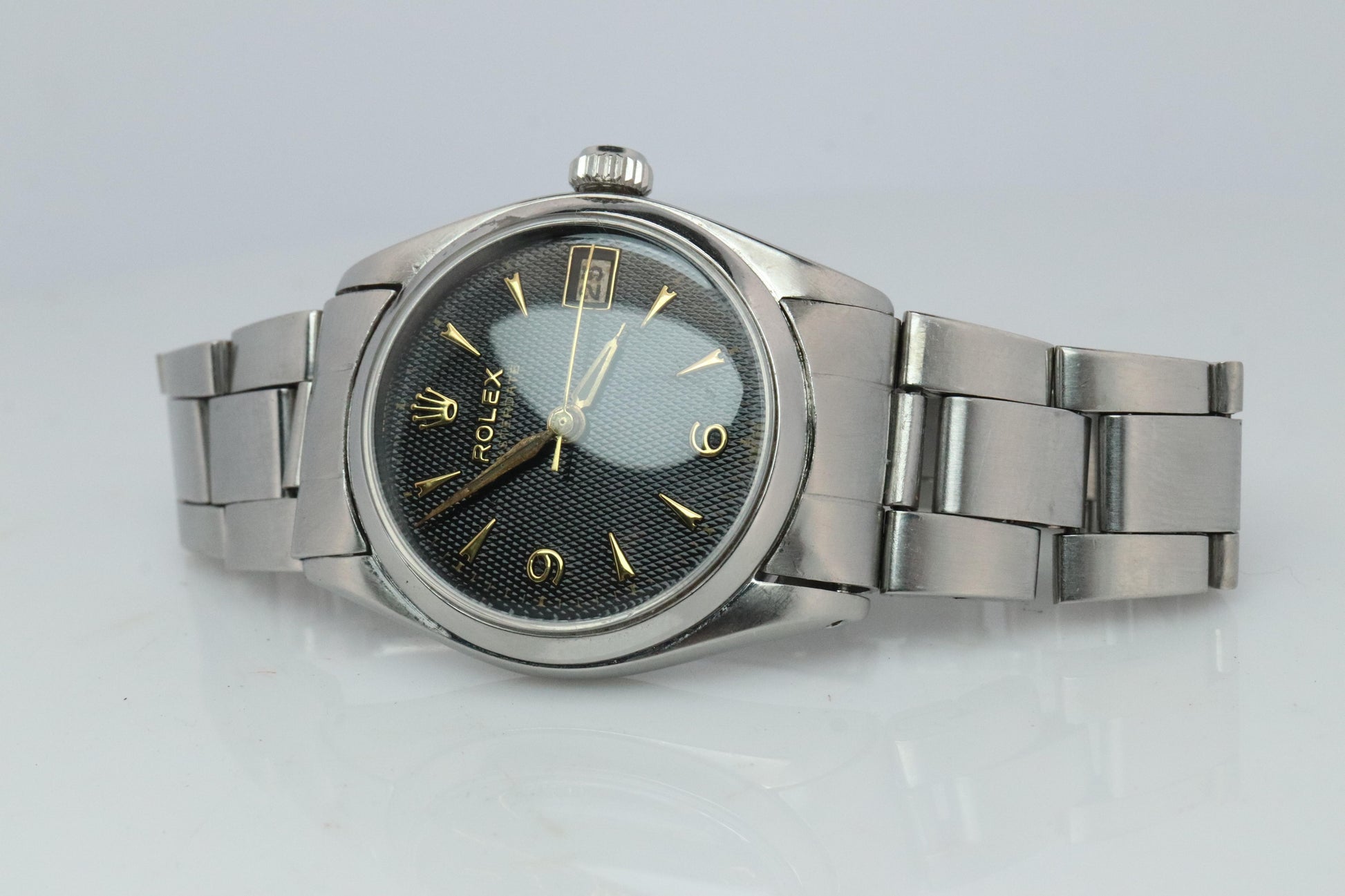 ROLEX Watch. Rolex ref. 6646 Rare Black Waffle Dial 1950s Mens Rolex watch.