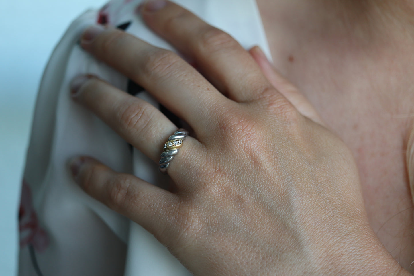 Mikimoto Ring. Vintage Platinum 18k Mikimoto  Diamond Bezel set ring. Mikimoto Diamond Twist Bombe band. Mikimoto PT900. Wedding band