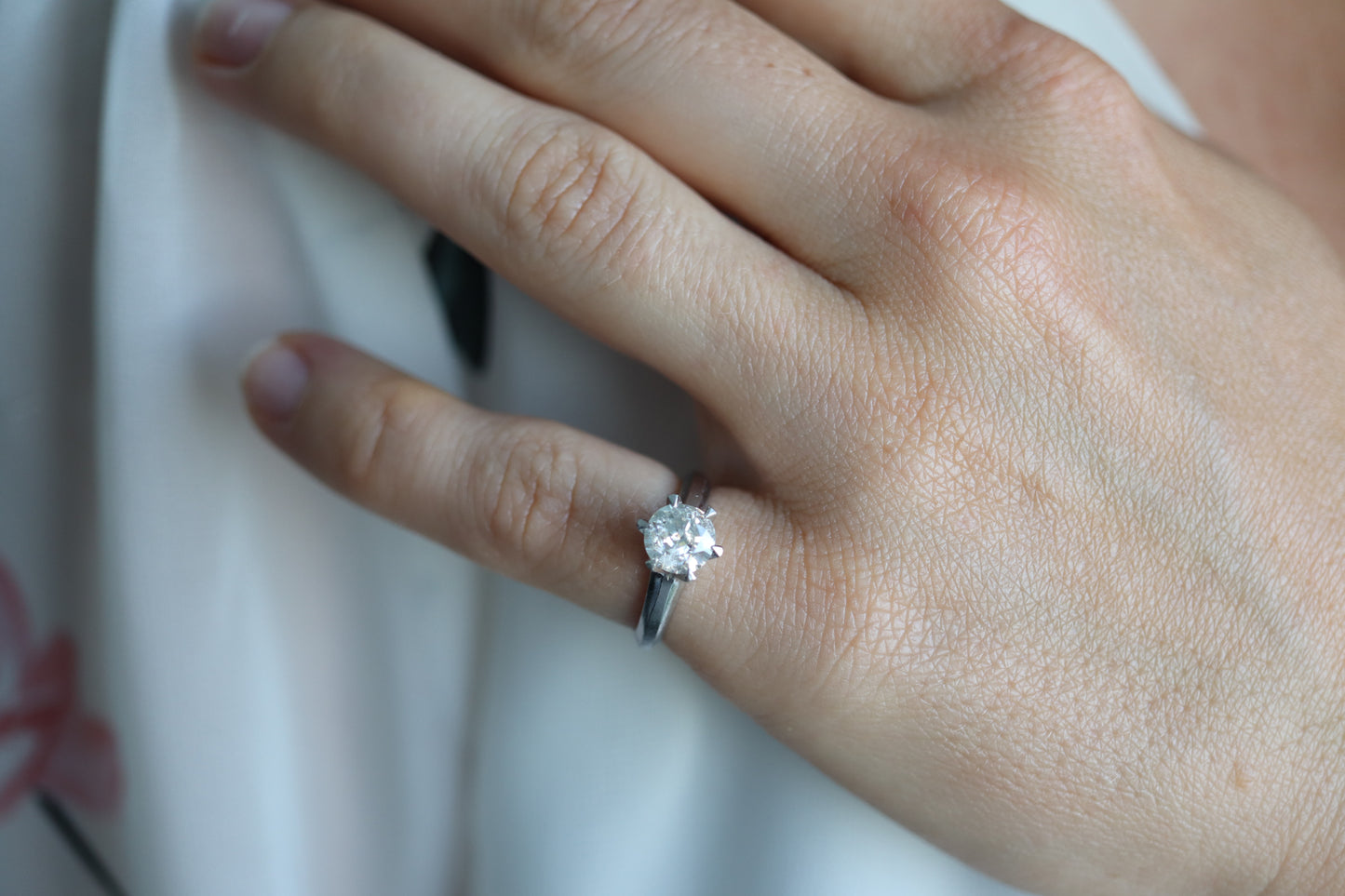 Diamond Ring. 1ct Diamond Solitaire Platinum Ring. PT850 Plat Large Diamond Solitaire Engagement Ring.