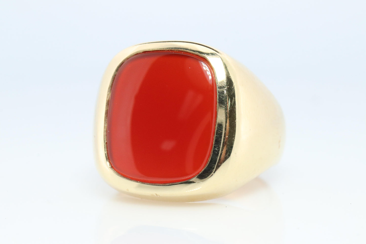 14k Modern Carnelian ring. Mens Signet Carnelian Bezel set statement ring.