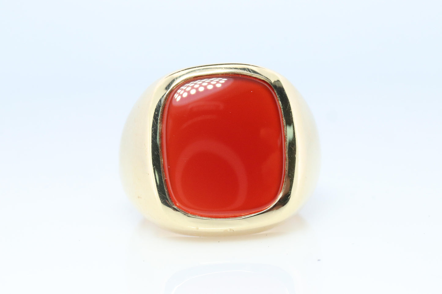 14k Modern Carnelian ring. Mens Signet Carnelian Bezel set statement ring.