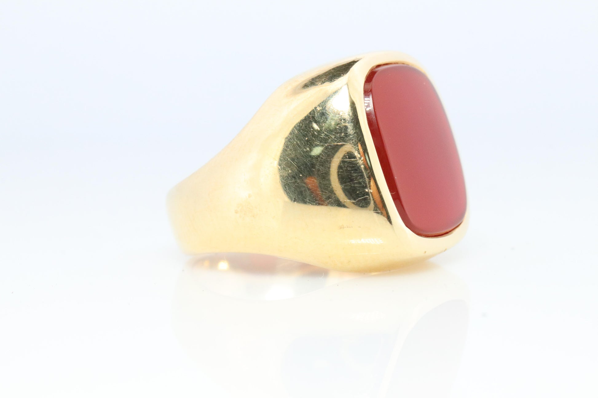 14k Modern Carnelian ring. Mens Signet Carnelian Bezel set statement ring.