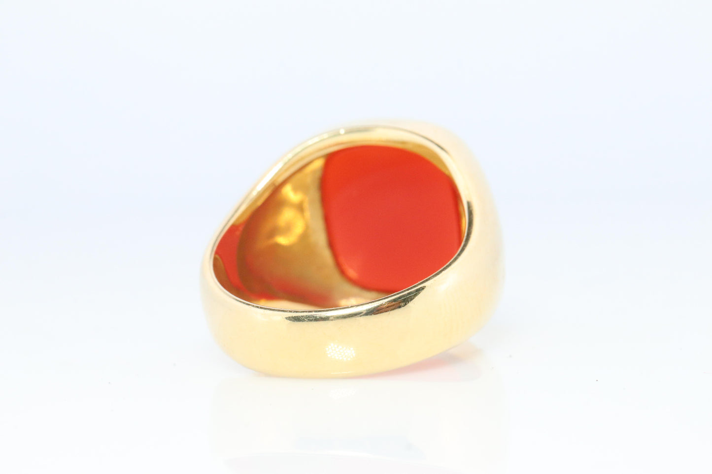 14k Modern Carnelian ring. Mens Signet Carnelian Bezel set statement ring.