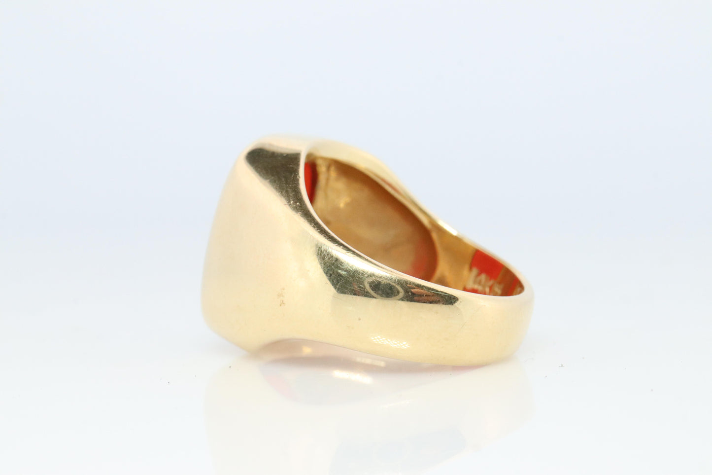 14k Modern Carnelian ring. Mens Signet Carnelian Bezel set statement ring.