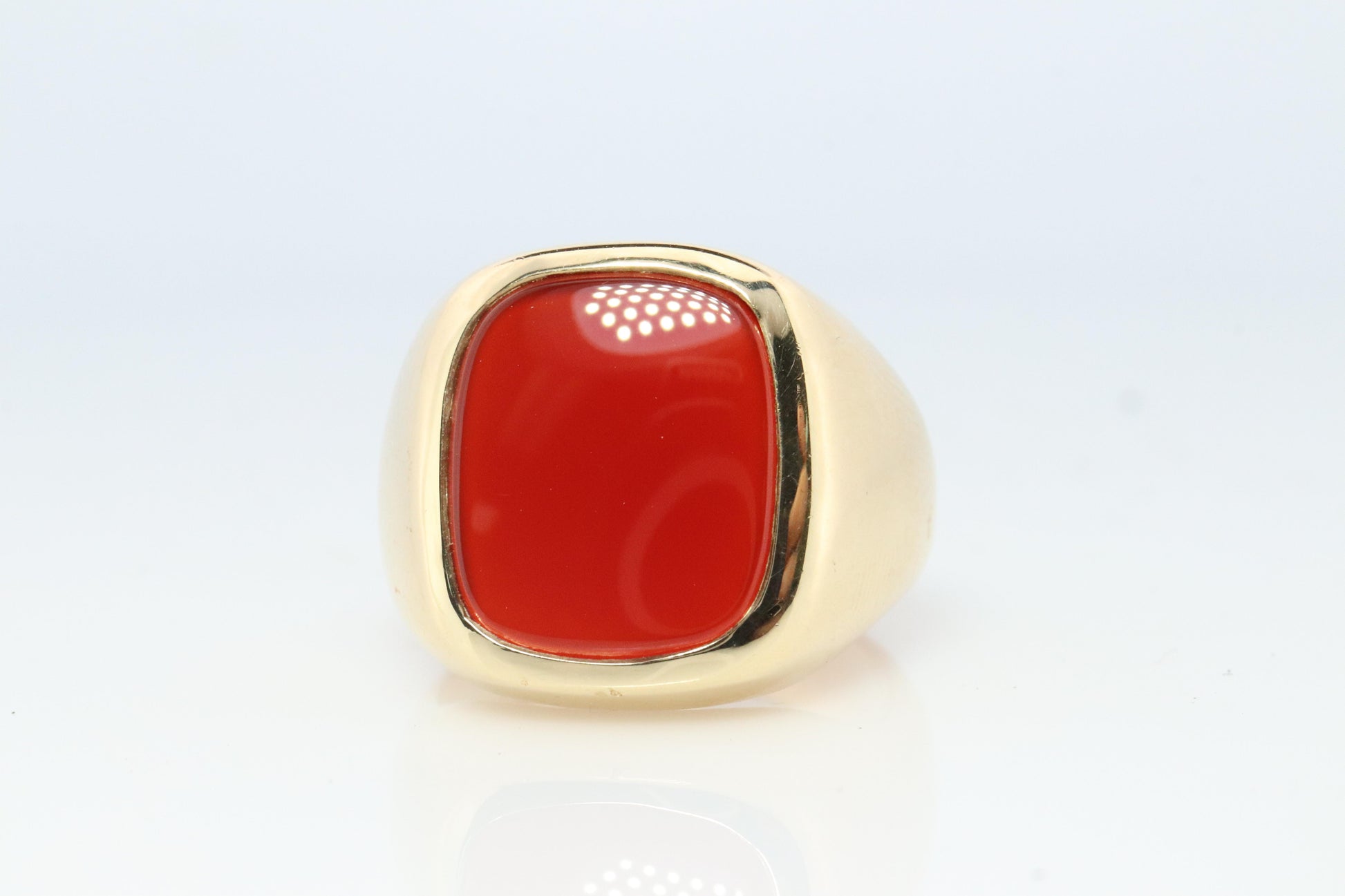 14k Modern Carnelian ring. Mens Signet Carnelian Bezel set statement ring.