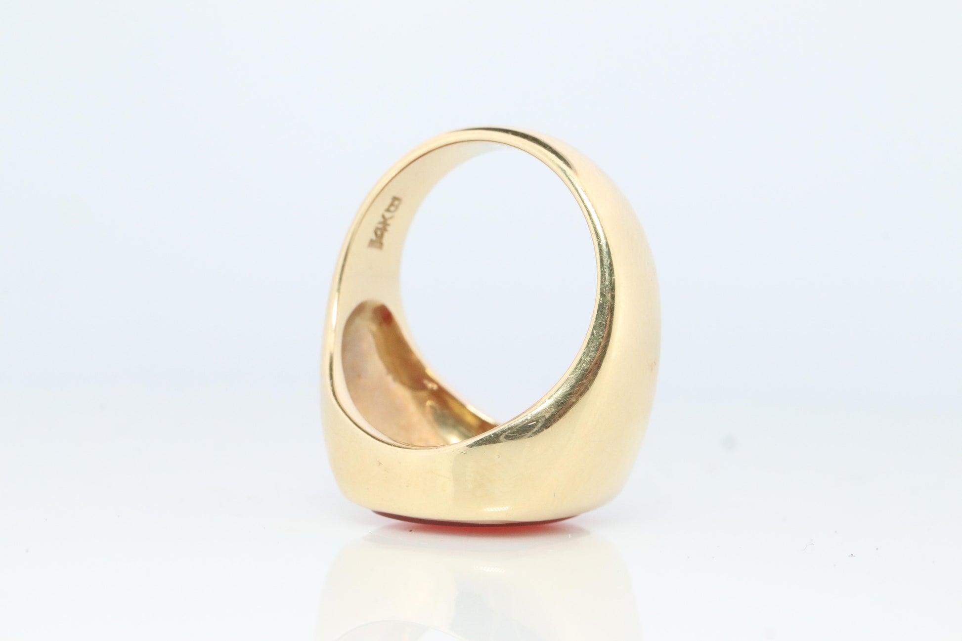14k Modern Carnelian ring. Mens Signet Carnelian Bezel set statement ring.