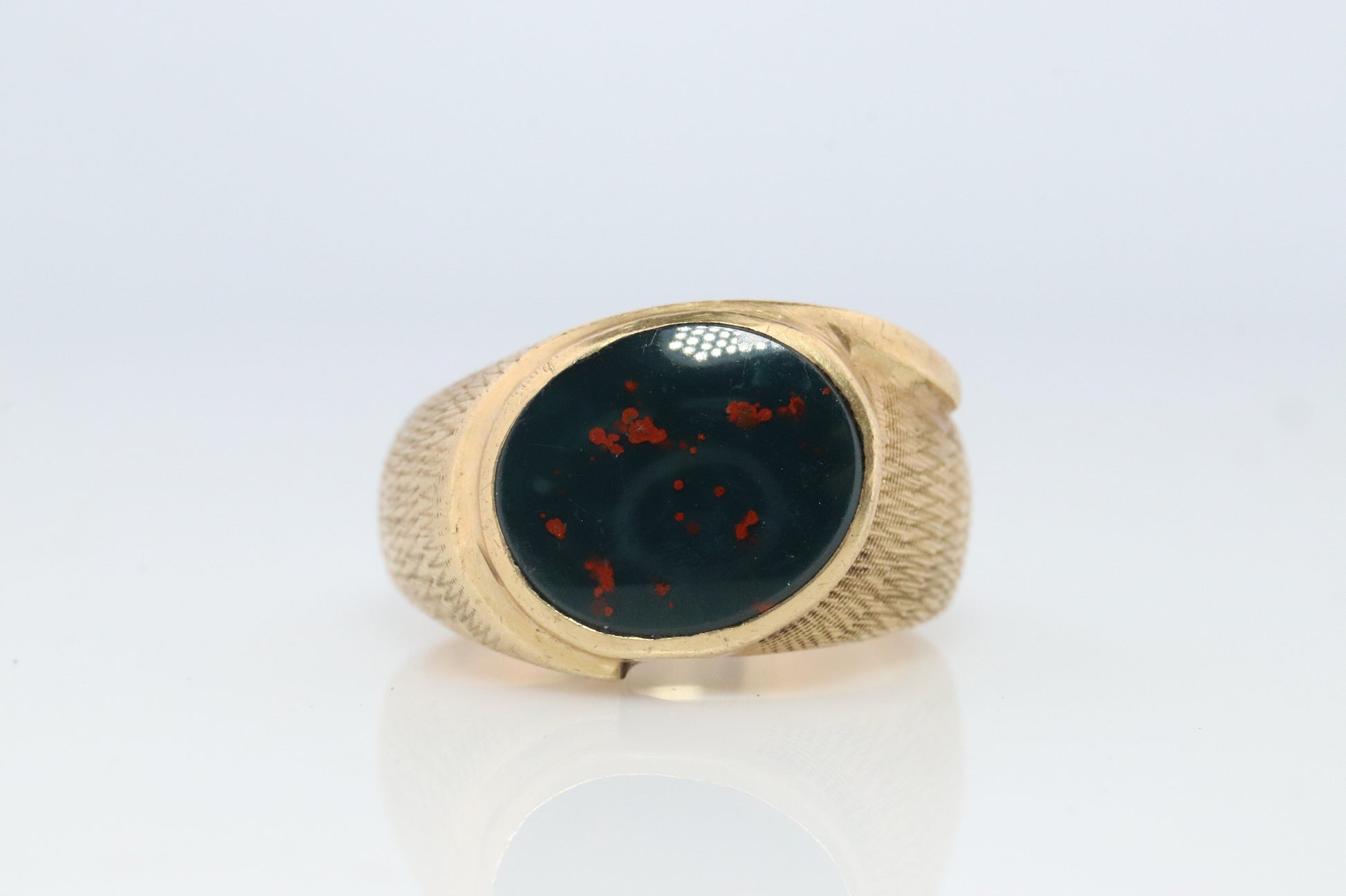14k Bloodstone ring. Black and Red Blood stone Mens. 14k YG Blood stone Signet