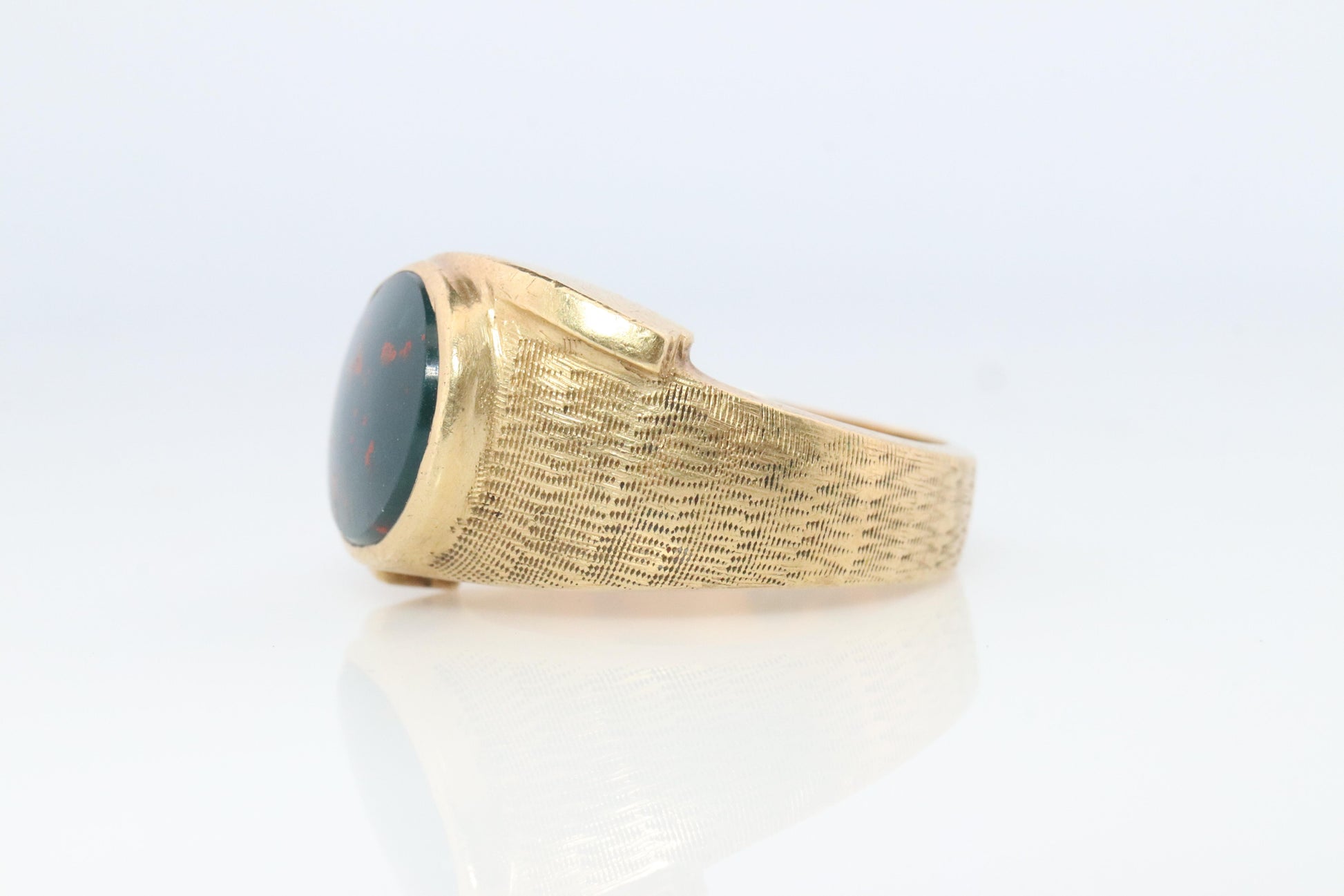14k Bloodstone ring. Black and Red Blood stone Mens. 14k YG Blood stone Signet