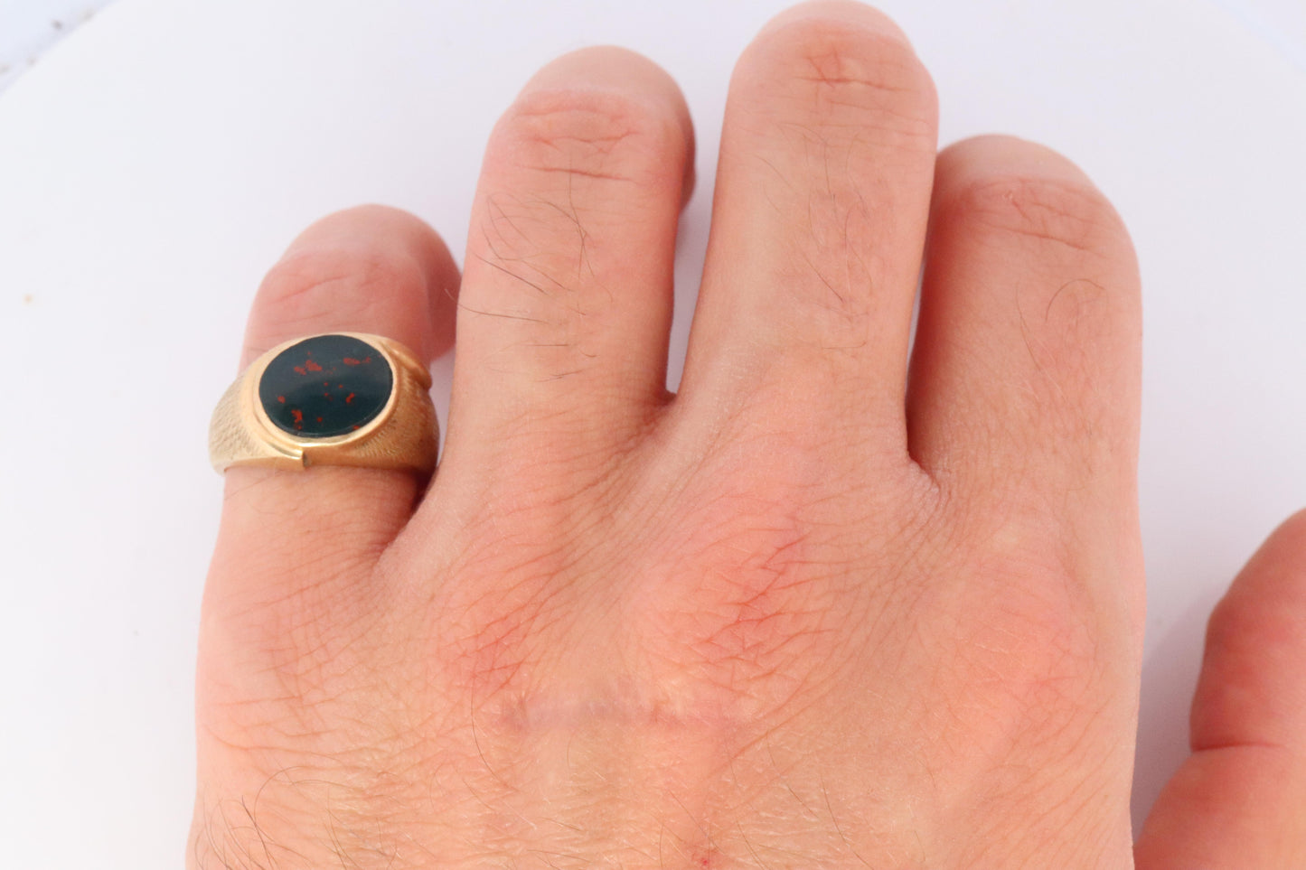 14k Bloodstone ring. Black and Red Blood stone Mens. 14k YG Blood stone Signet