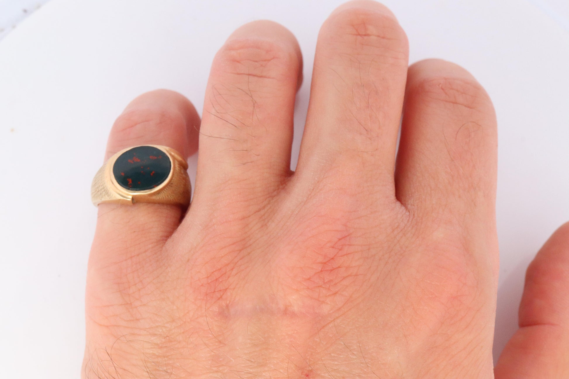 14k Bloodstone ring. Black and Red Blood stone Mens. 14k YG Blood stone Signet
