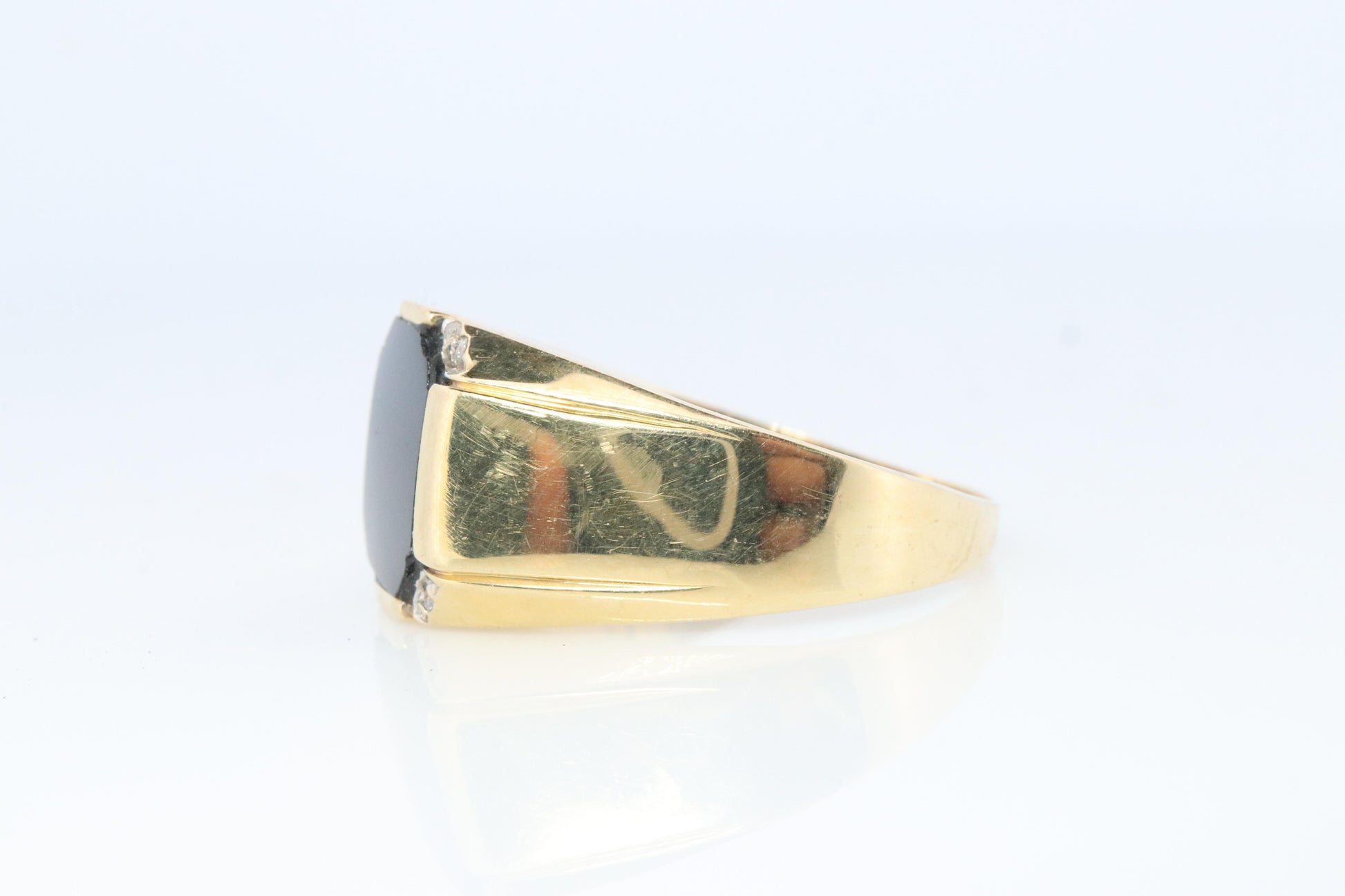 14k Gold ONYX ring. Large Onyx Diamond accents Signet ring.