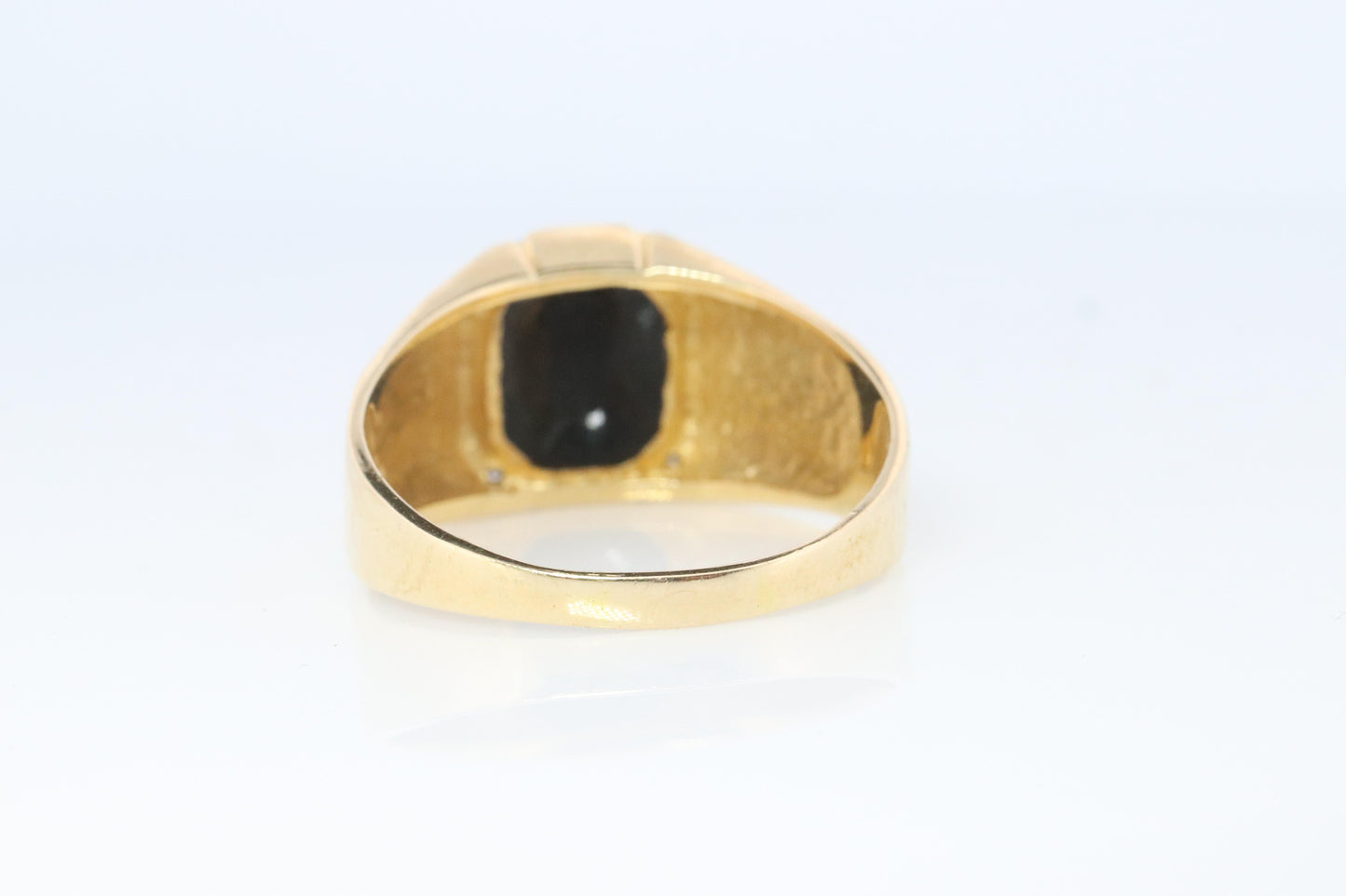 14k Gold ONYX ring. Large Onyx Diamond accents Signet ring.